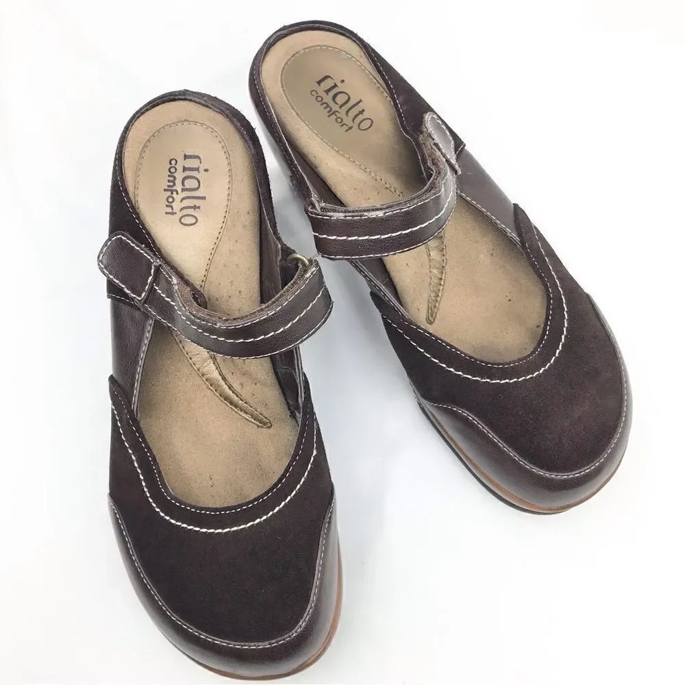 Rialto Comfort Brown Leather Slip On Mule Clog